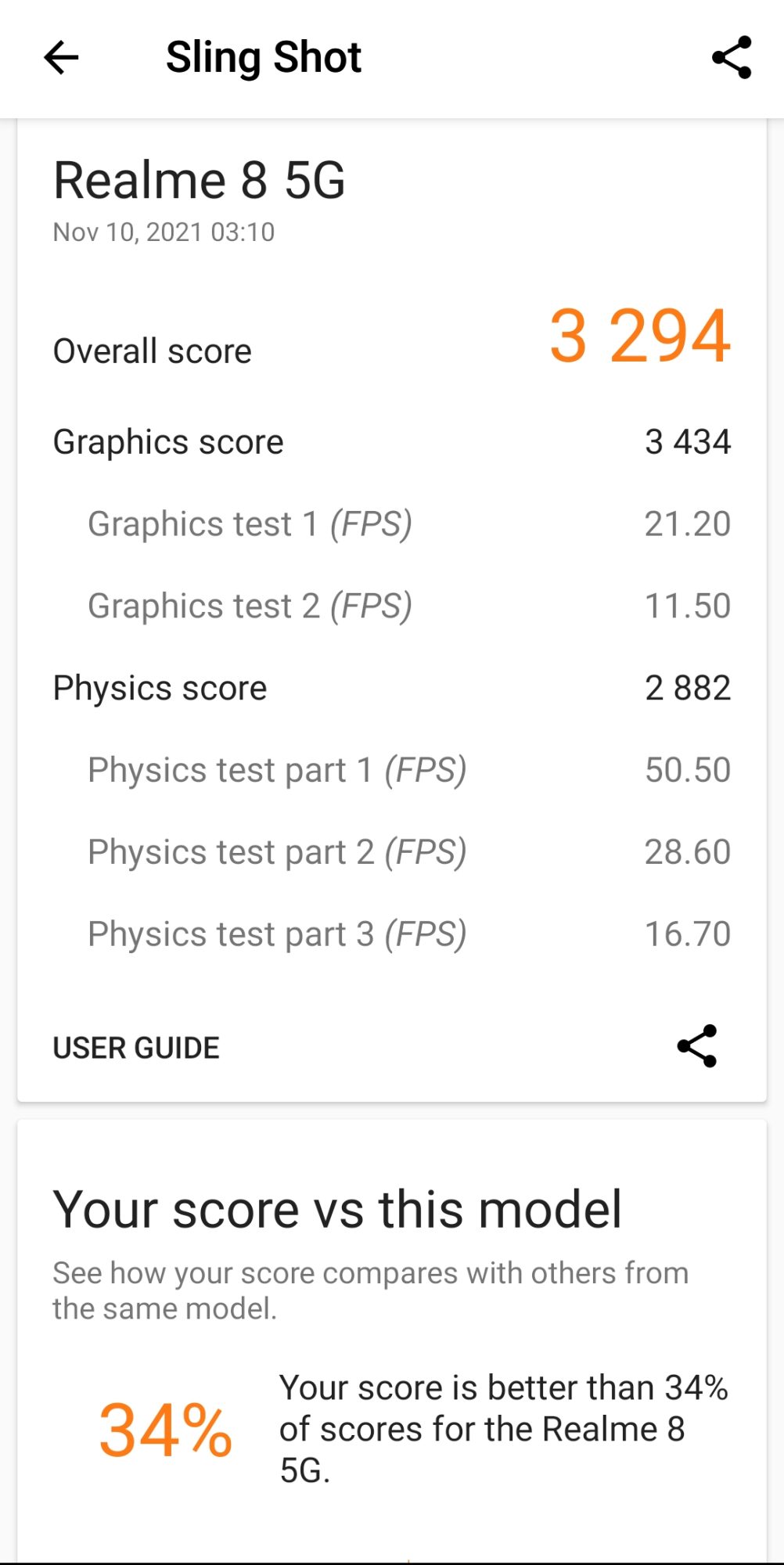 realme 8 5G 3DMark Sling Shot