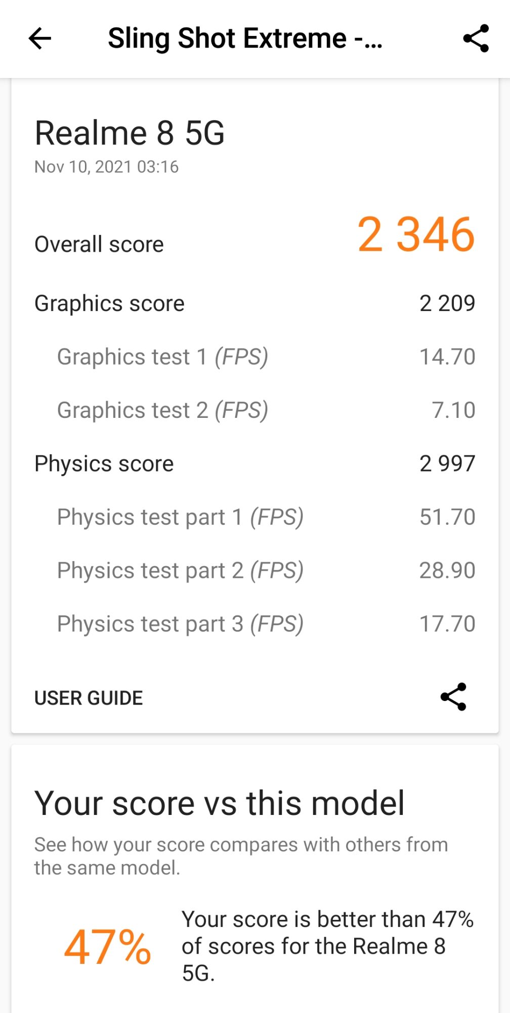 realme 8 5G 3DMark Sling Shot Extreme