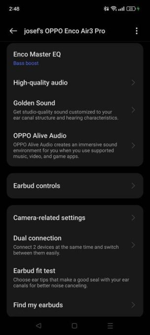 OPPO Enco Air3 Pro Review - Settings 2