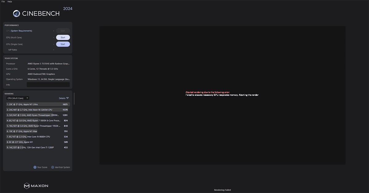 Cinebench Error
