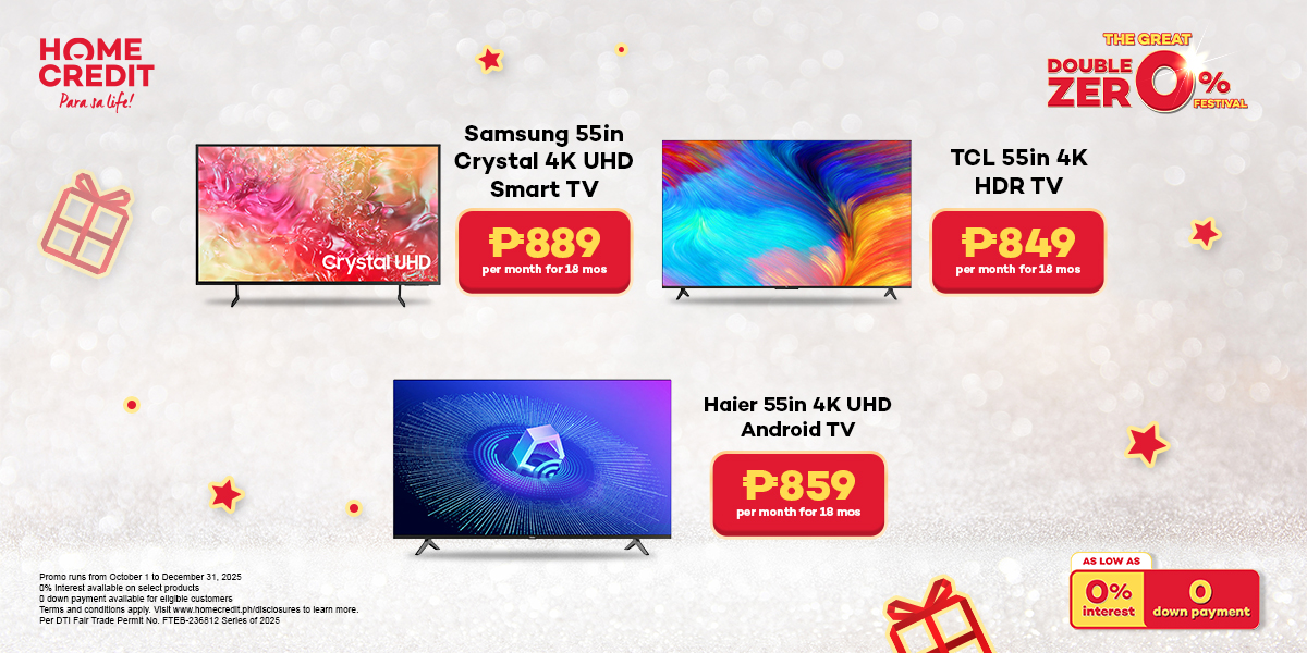 Dakong Mga TV Big screens para sa kapaskuhan sa ubos na presyong ₱849 kada bulan o ₱28 kada adlaw