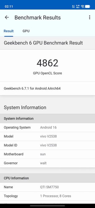 geekbench 6 gpu - v70 5g