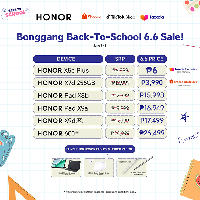 HONOR Bonggang Back-to-School 6.6 Sale Cheat Sheet