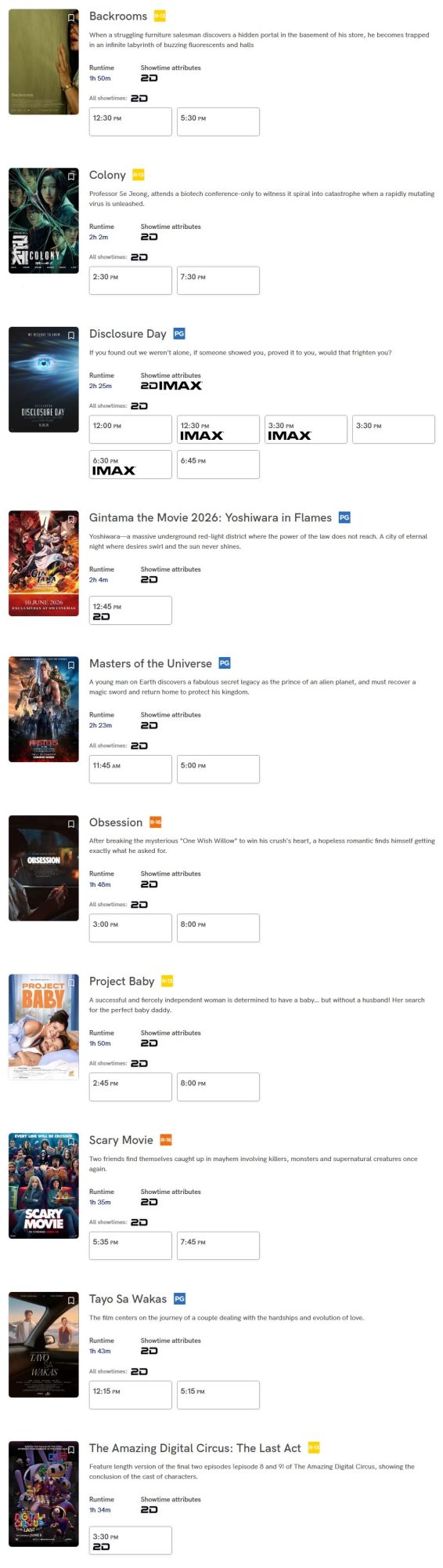 SM Lanang Cinema Schedule June 10, 2026