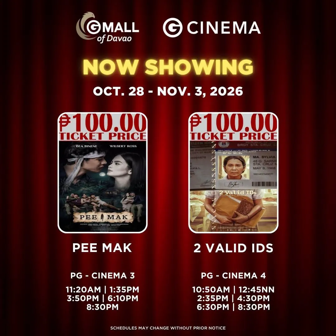 Gaisano Mall of Davao Bajada Cinema Schedule October 28 - November 03, 2026 1