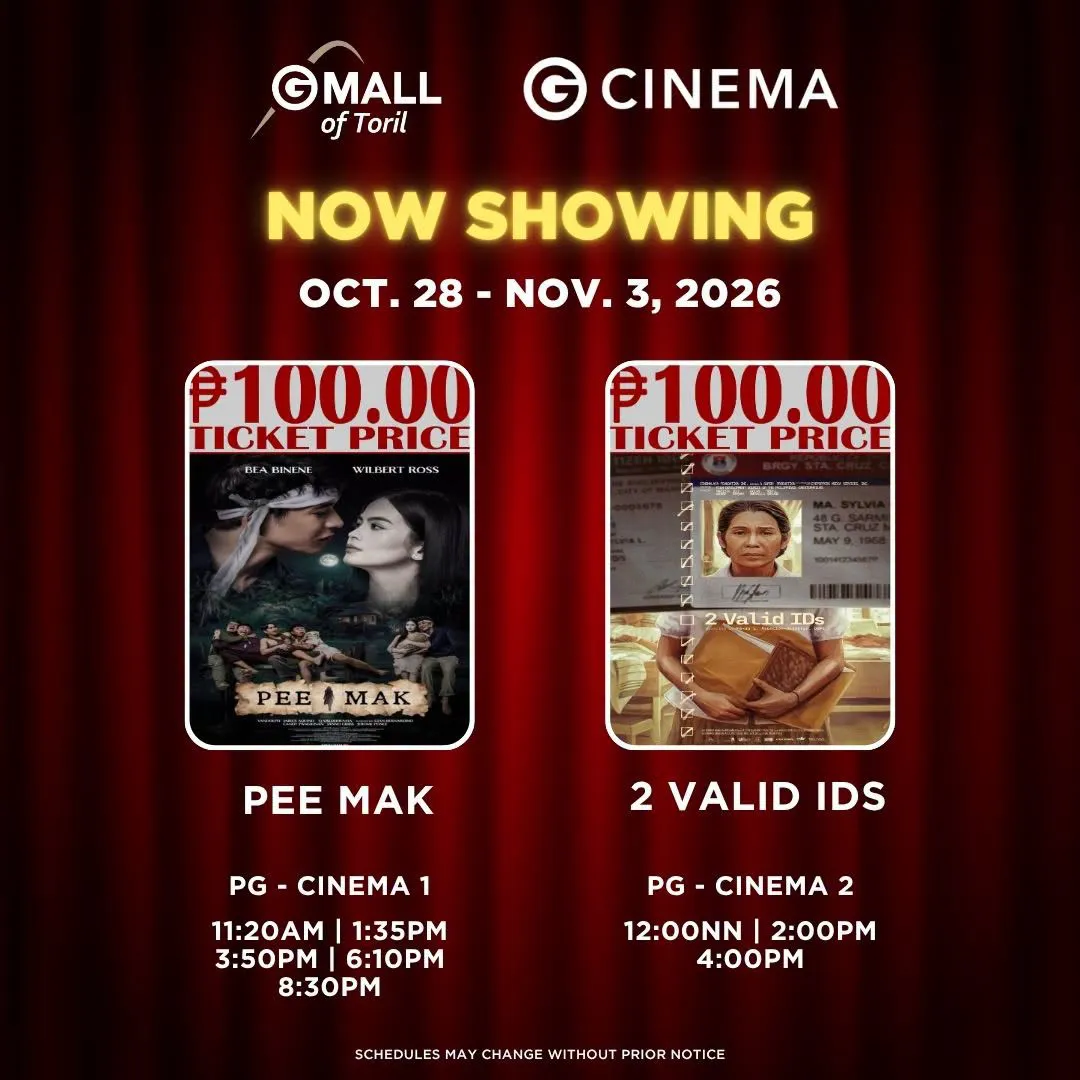 Gaisano Mall of Toril Cinema Schedule October 28 - November 03, 2026 1