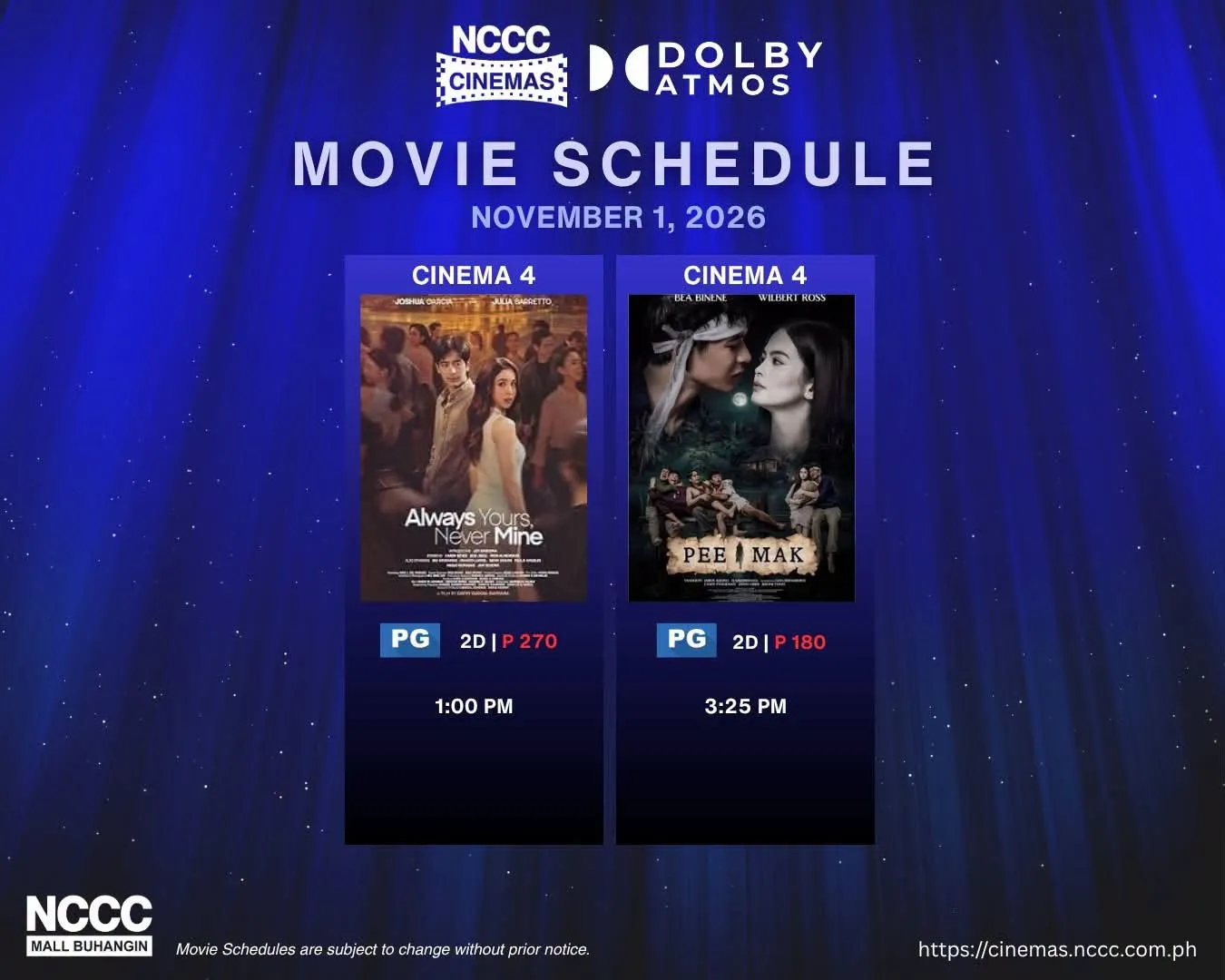 NCCC Mall Buhangin Cinema Schedule November 01, 2026 2