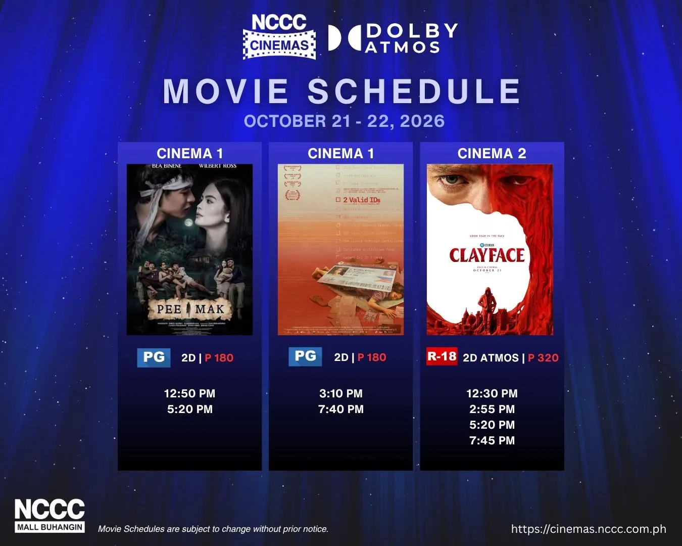 NCCC Mall Buhangin Cinema Schedule October 21 - 22, 2026 1