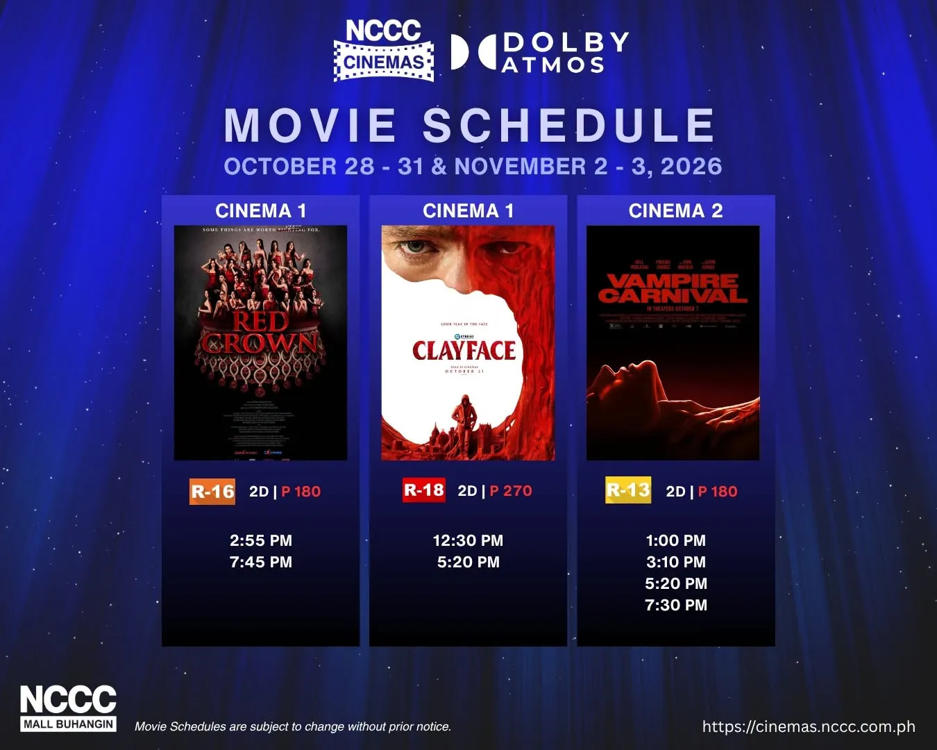 NCCC Mall Buhangin Cinema Schedule October 28 - 31 & November 02 - 03, 2026 1