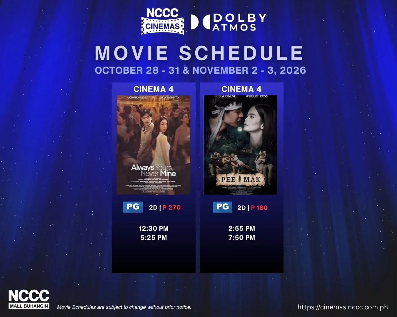 NCCC Mall Buhangin Cinema Schedule October 28 - 31 & November 02 - 03, 2026 2